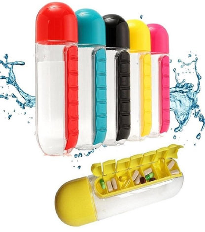 2-in-1 Medicine Organizer with Water Bottle – 7 Days Pill Box