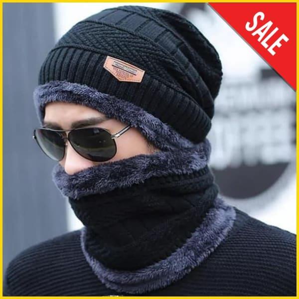 Wool Cap With Neck Warmer | Beanie And Scarf Set With Fleece Mask
