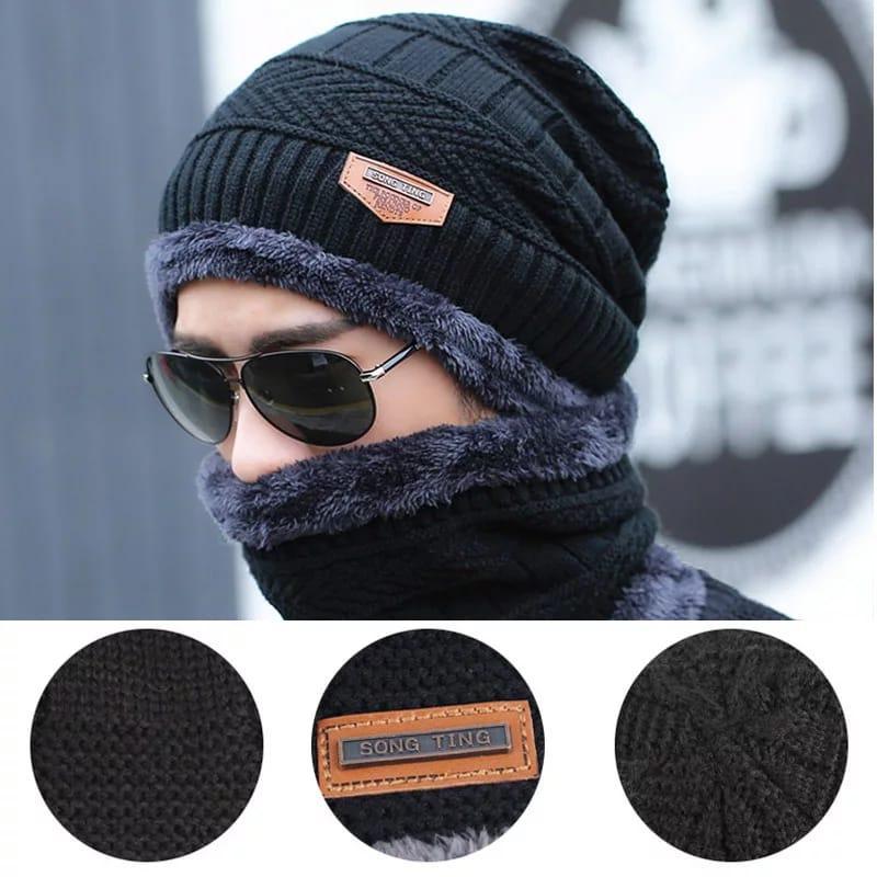 Wool Cap With Neck Warmer | Beanie And Scarf Set With Fleece Mask