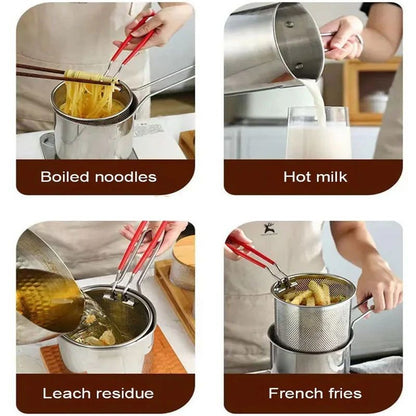 Stainless Steel Deep Fryer Pot with Strainer