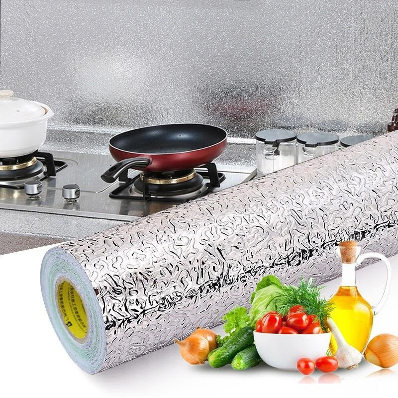 Self-Adhesive Kitchen Oil-Proof Sticker Roll | Waterproof Aluminium Foil Sheet | DIY Wallpaper
