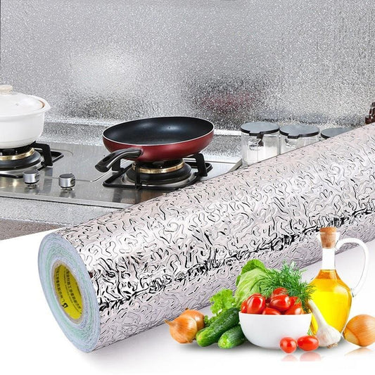 Self-Adhesive Kitchen Oil-Proof Sticker Roll | Waterproof Aluminium Foil Sheet | DIY Wallpaper