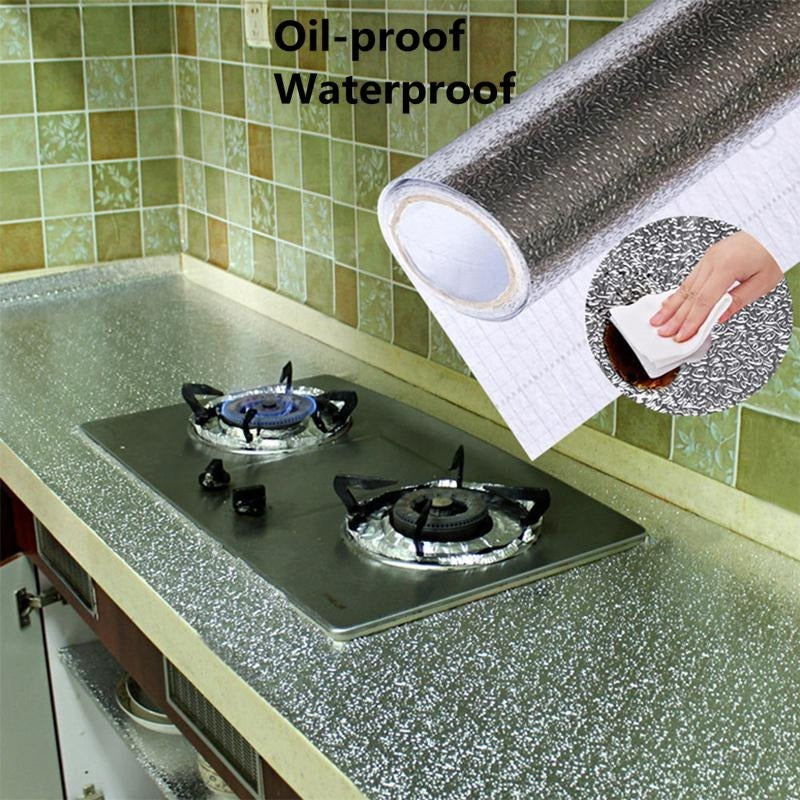 Self-Adhesive Kitchen Oil-Proof Sticker Roll | Waterproof Aluminium Foil Sheet | DIY Wallpaper