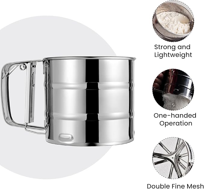 Flour Sifter, Stainless Steel Sifter for Baking,